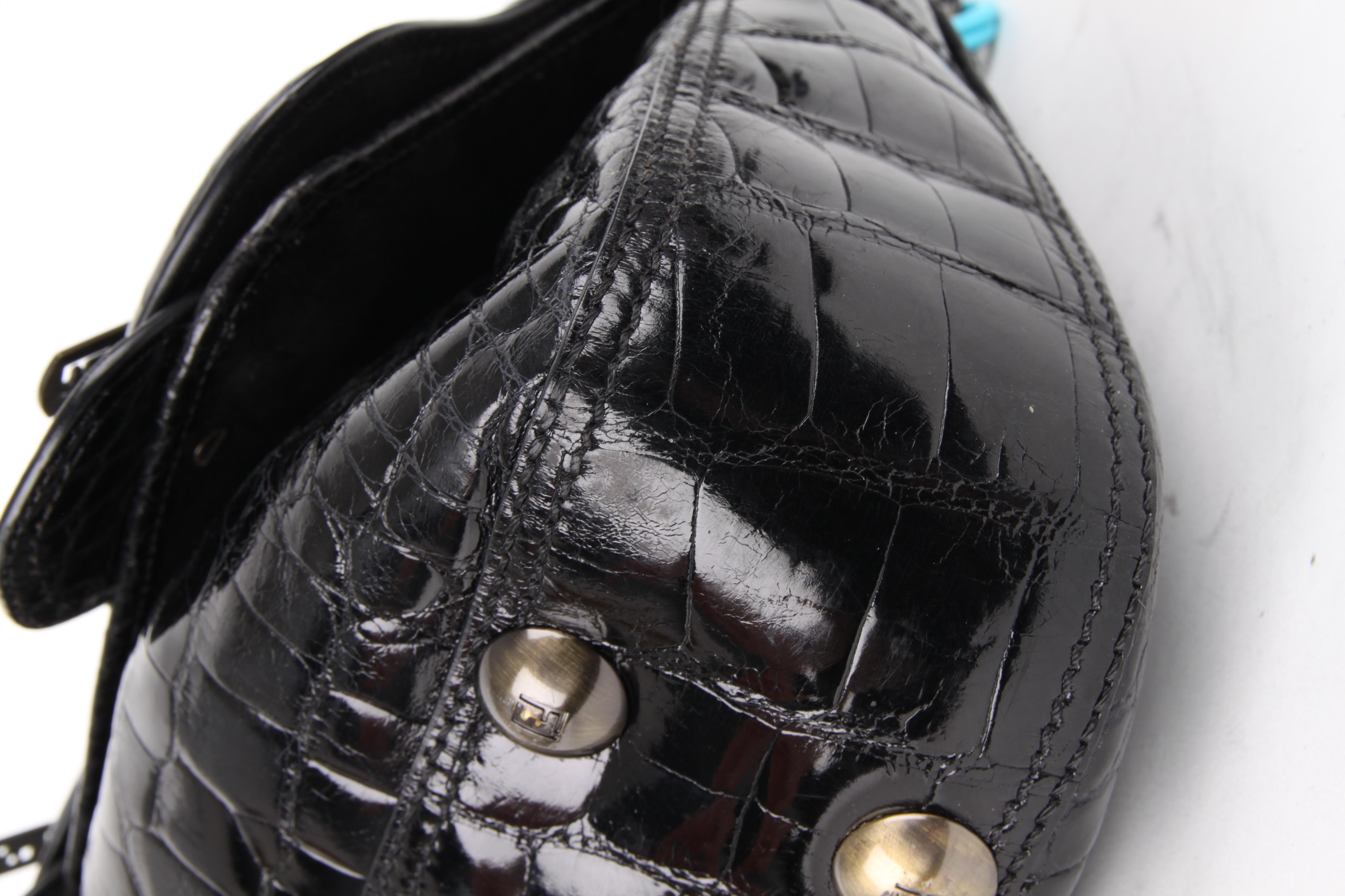   Fendi S/S 2006 Black  Leather B-Bag With Turquoise Chain Straps  For Sale 3