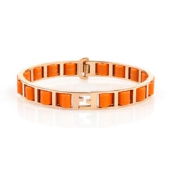 FENDI S/S 2011 "Fendista" Orange Woven Nappa Leather Gold Bangle Bracelet