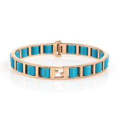 FENDI S/S 2011 "Fendista" Teal Blue Woven Nappa Leather Gold Bangle Bracelet