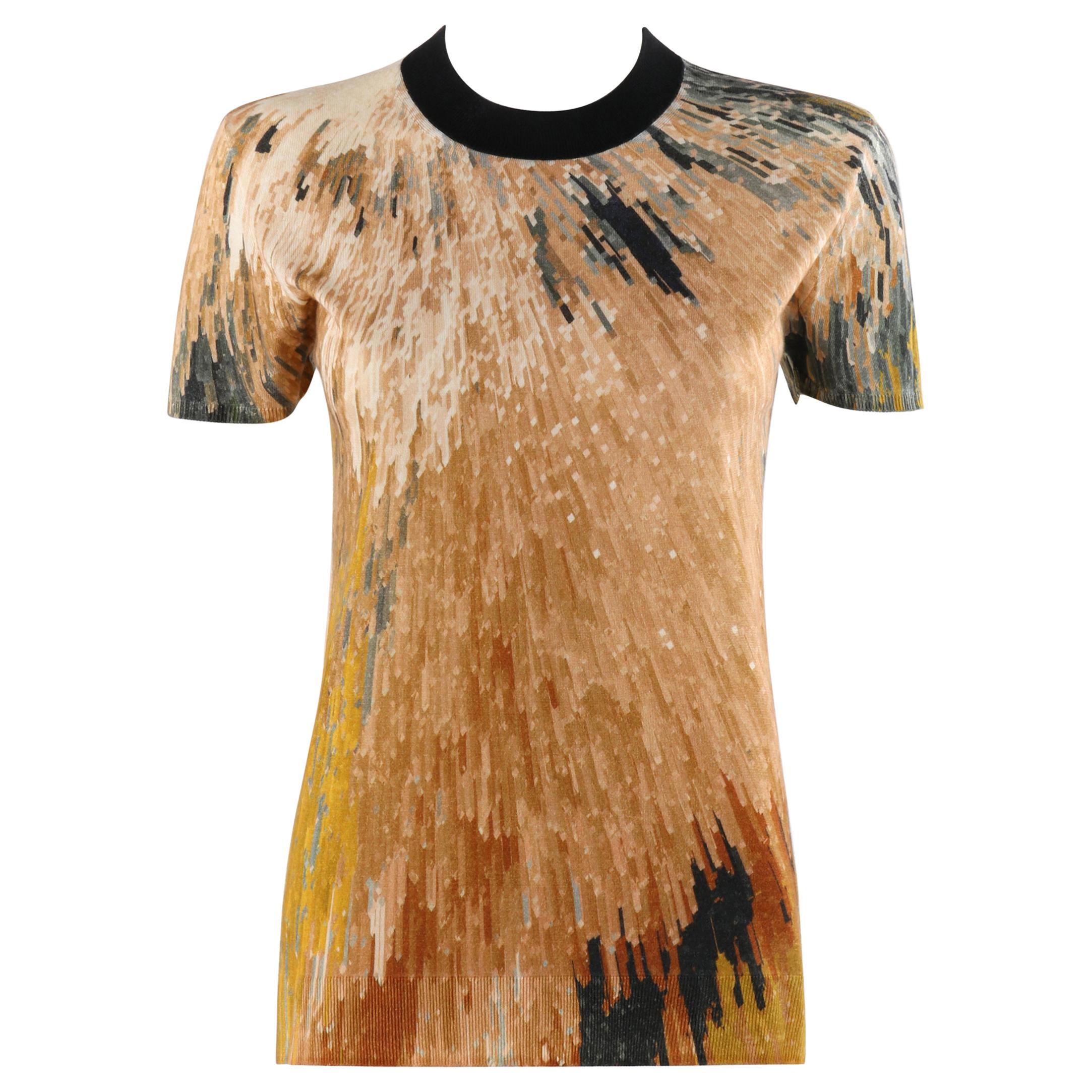 FENDI S/S 2013 Silk Cashmere Abstract Pixel Print Jersey Knit T-Shirt Top SS