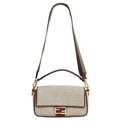 Fendi Sac Baguette Medium Borsa a tracolla in tela e pelle con 2 cinghie New