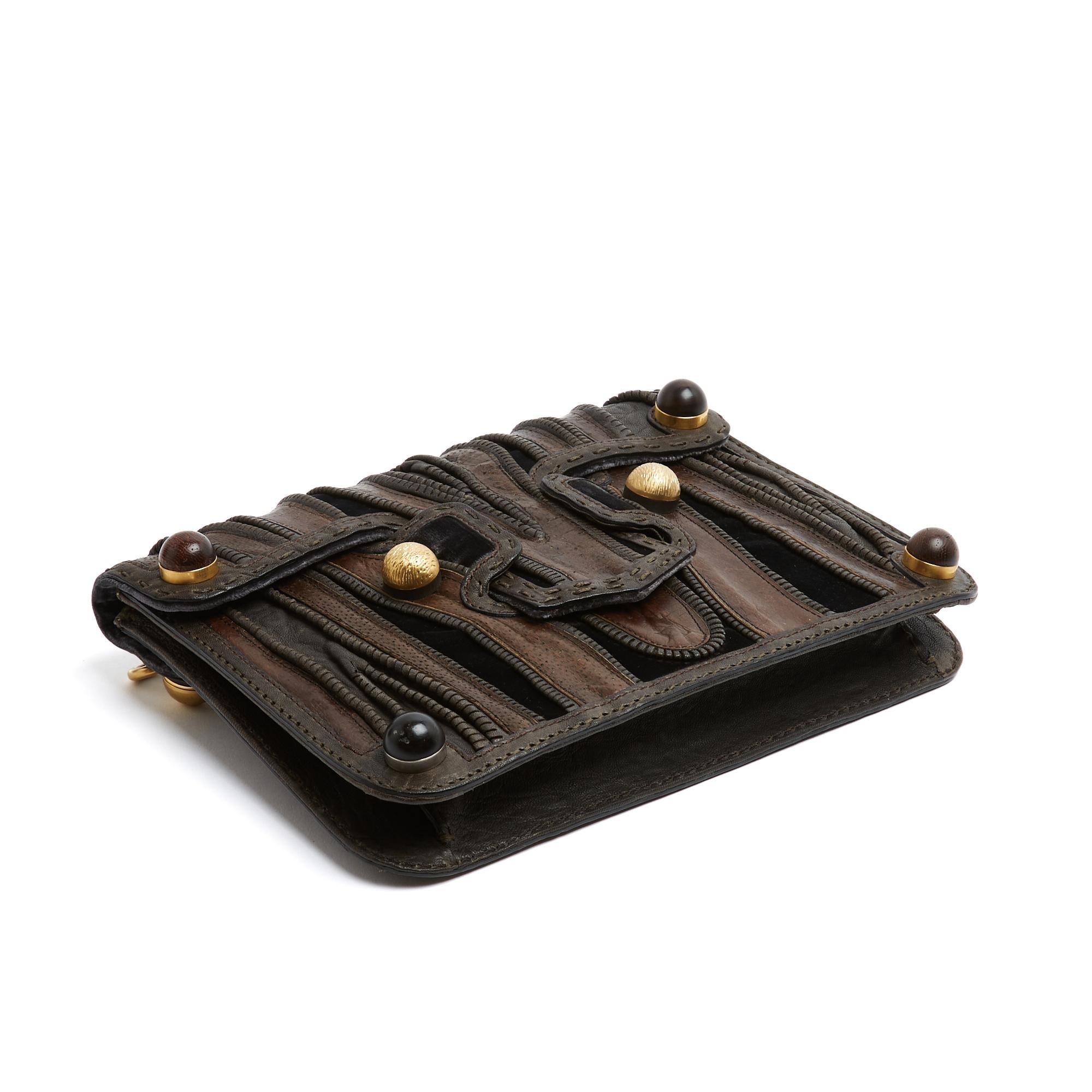 Fendi Sac Pochette Black Brown Shaman Inspired Leather Velvet Clutch Shoulder Ba For Sale 1