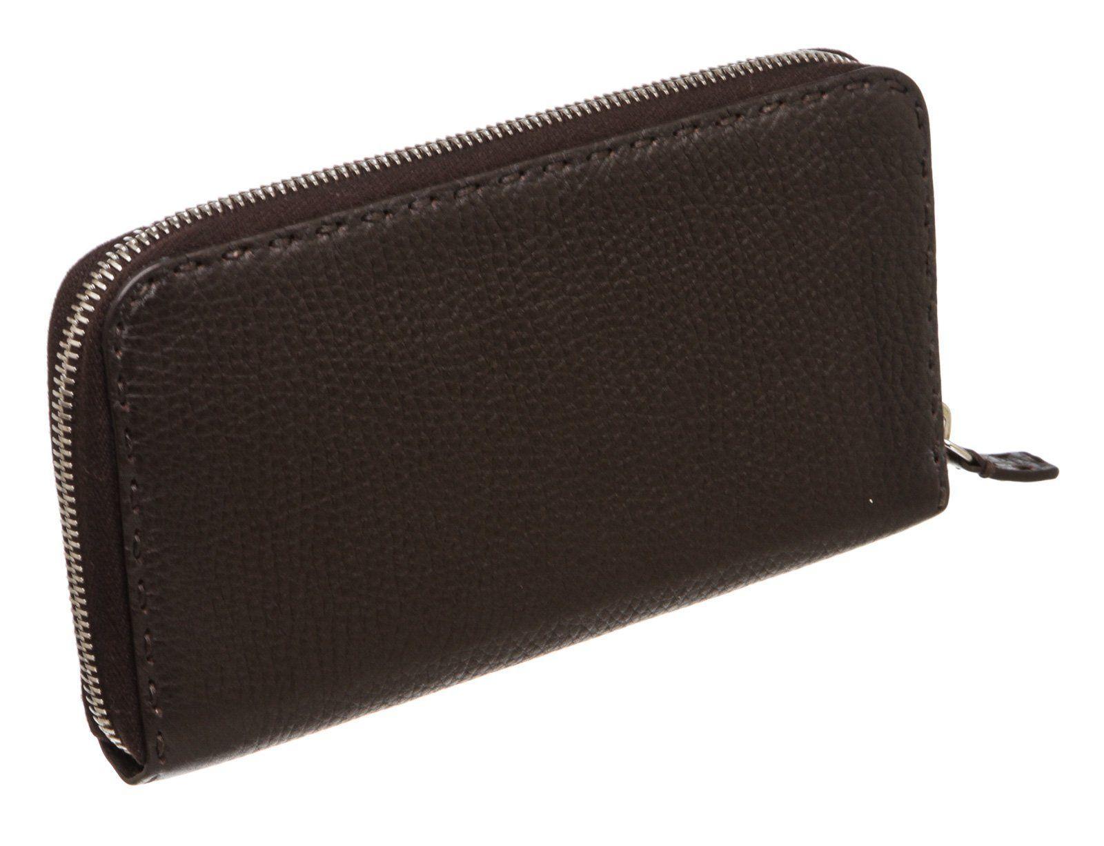 Black Fendi Salleria dark brown leather zip around wallet with silver-tone hardware For Sale