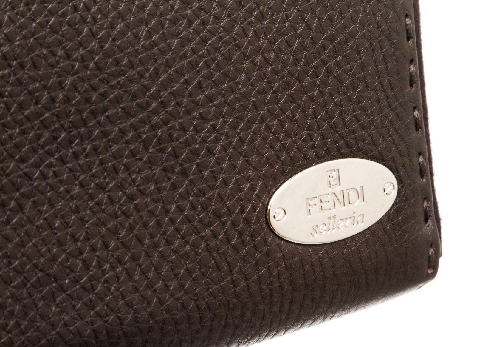 Women's Fendi Salleria dark brown leather zip around wallet with silver-tone hardware For Sale