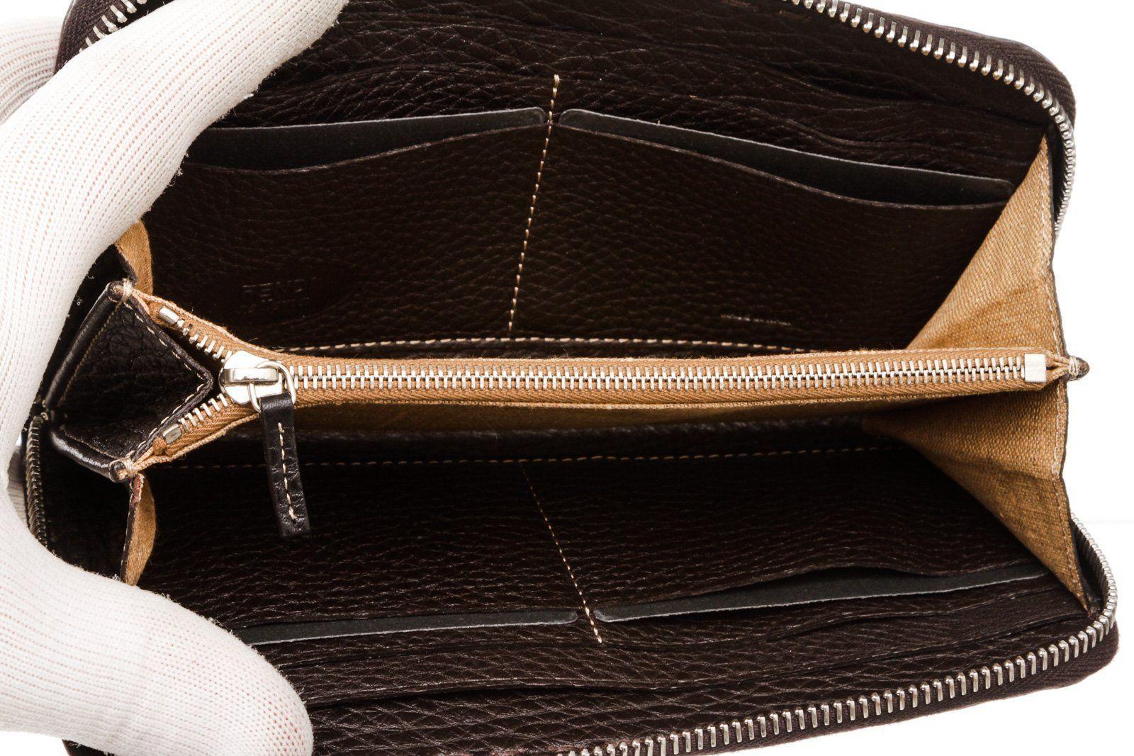 Fendi Salleria dark brown leather zip around wallet with silver-tone hardware For Sale 1
