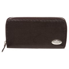 Fendi Salleria dark brown leather zip around wallet with silver-tone hardware