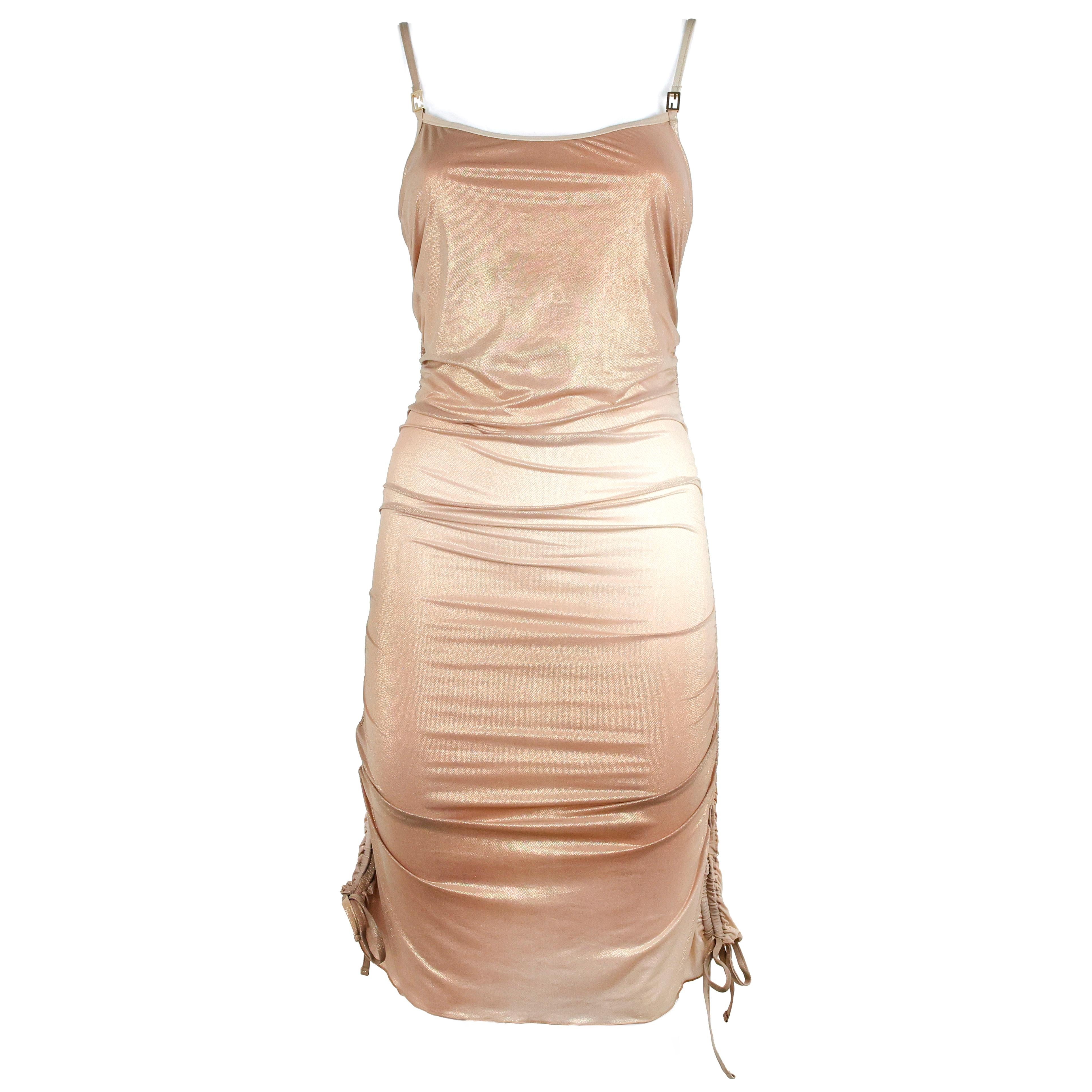 Vestido drapeado Fendi Sand Gold Sparkling en venta 6