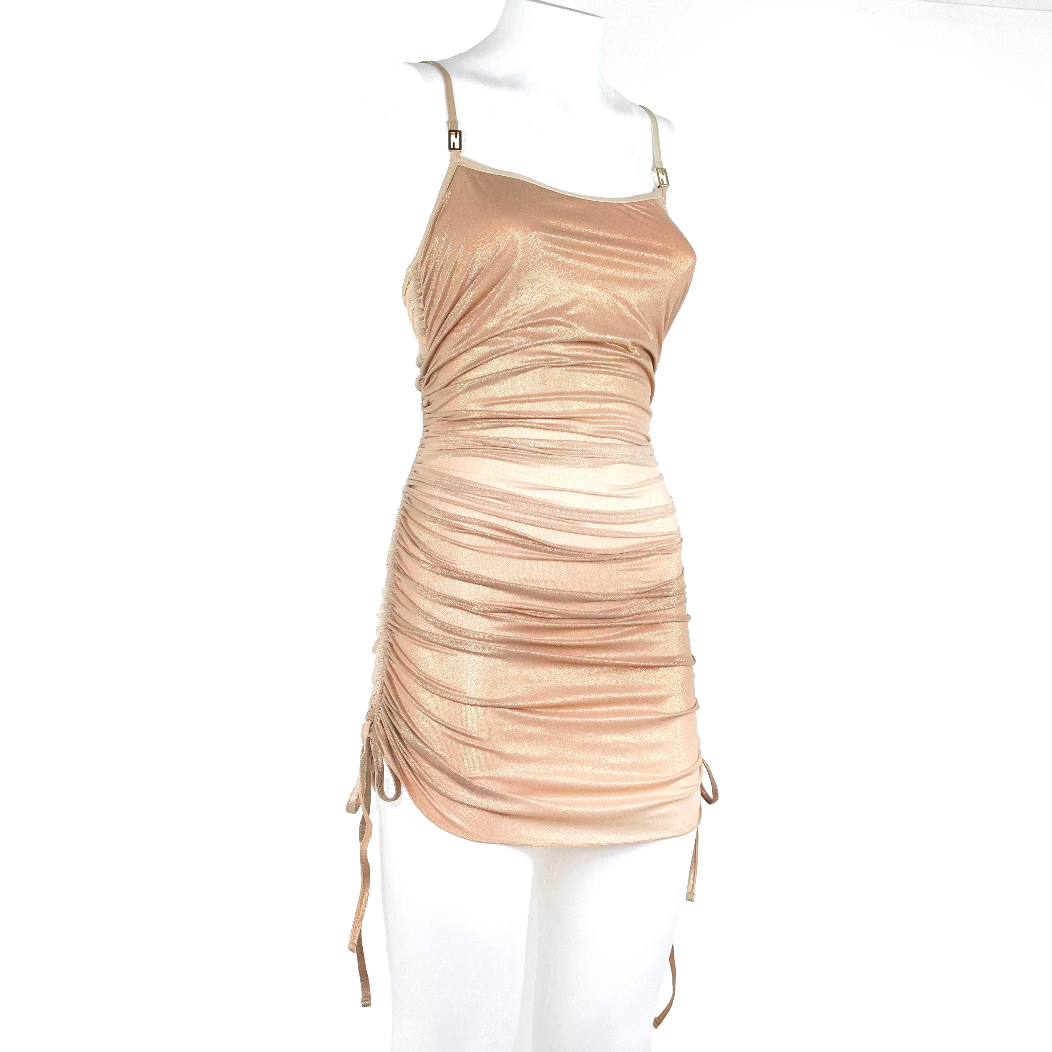 Vestido drapeado Fendi Sand Gold Sparkling Oro en venta