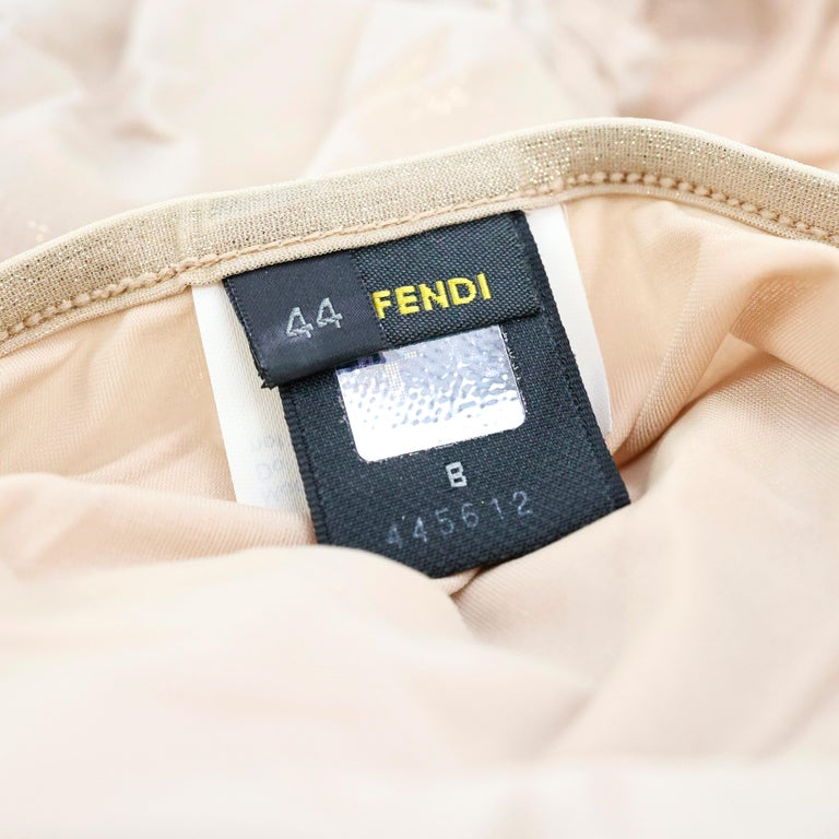 slim fit dress slacks 1980s Fendi Gold Sheer Panel Dress