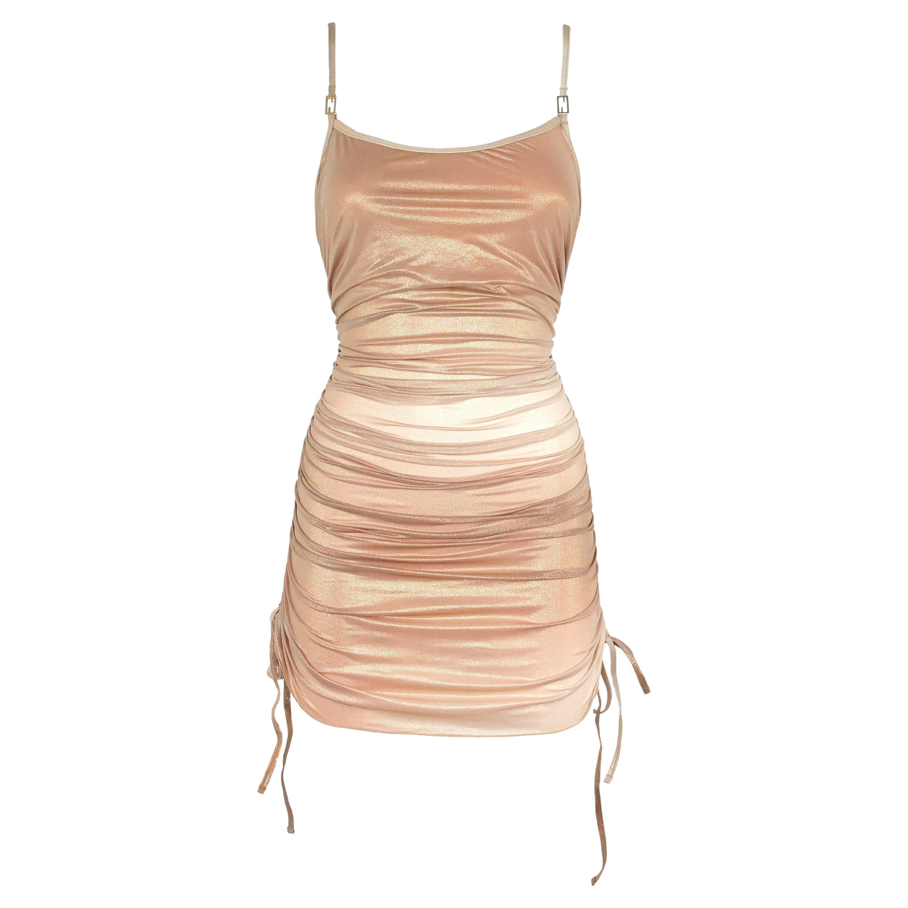 Vestido drapeado Fendi Sand Gold Sparkling en venta