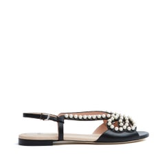 Fendi Sandales Perles FR38 Black Leather Fancy Pearls flat sandals UK5 US7.5 New