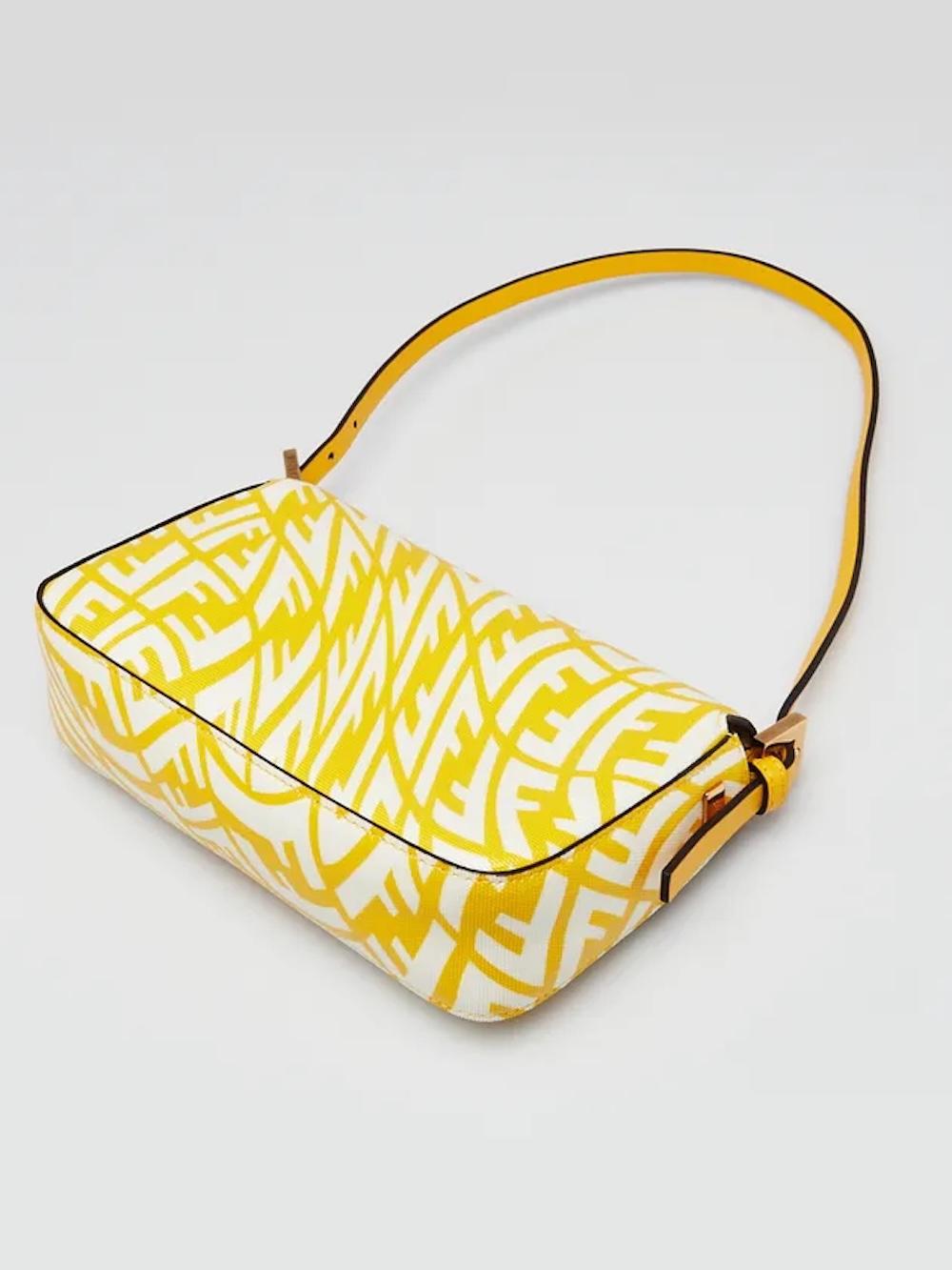 Fendi Sarah Coleman Yellow FF Vertigo Baguette Bag Mini In Good Condition For Sale In Montreal, Quebec