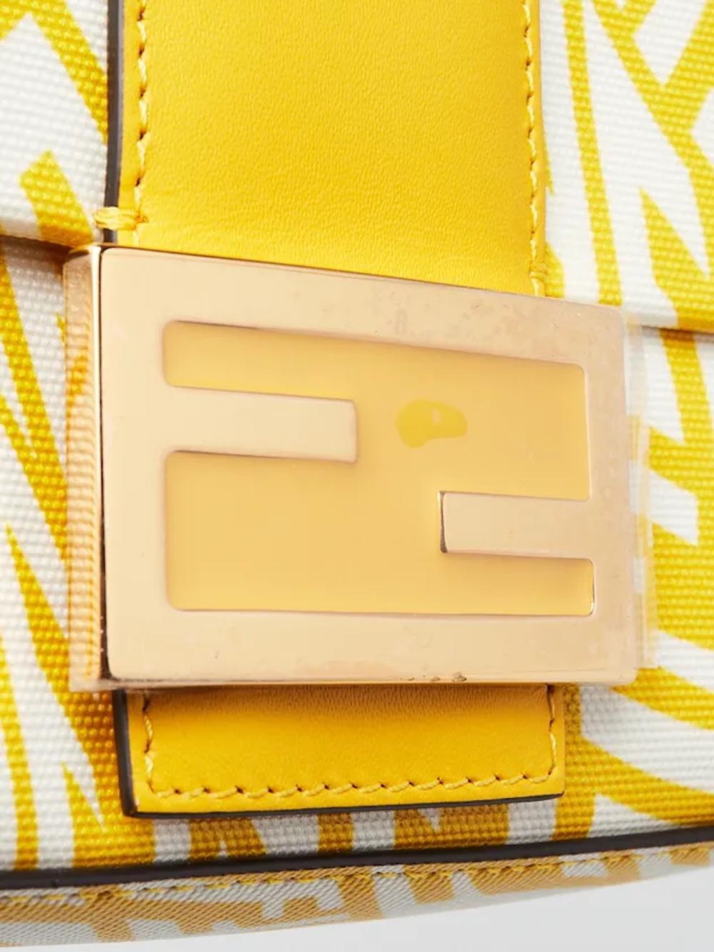 Fendi Sarah Coleman Yellow FF Vertigo Baguette Bag Mini For Sale 2