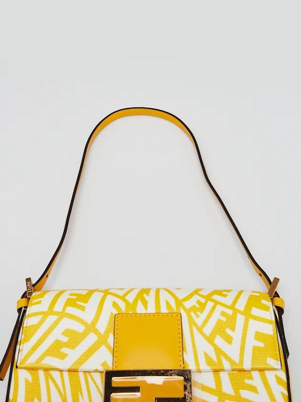 Fendi Sarah Coleman Yellow FF Vertigo Baguette Bag Mini For Sale 4