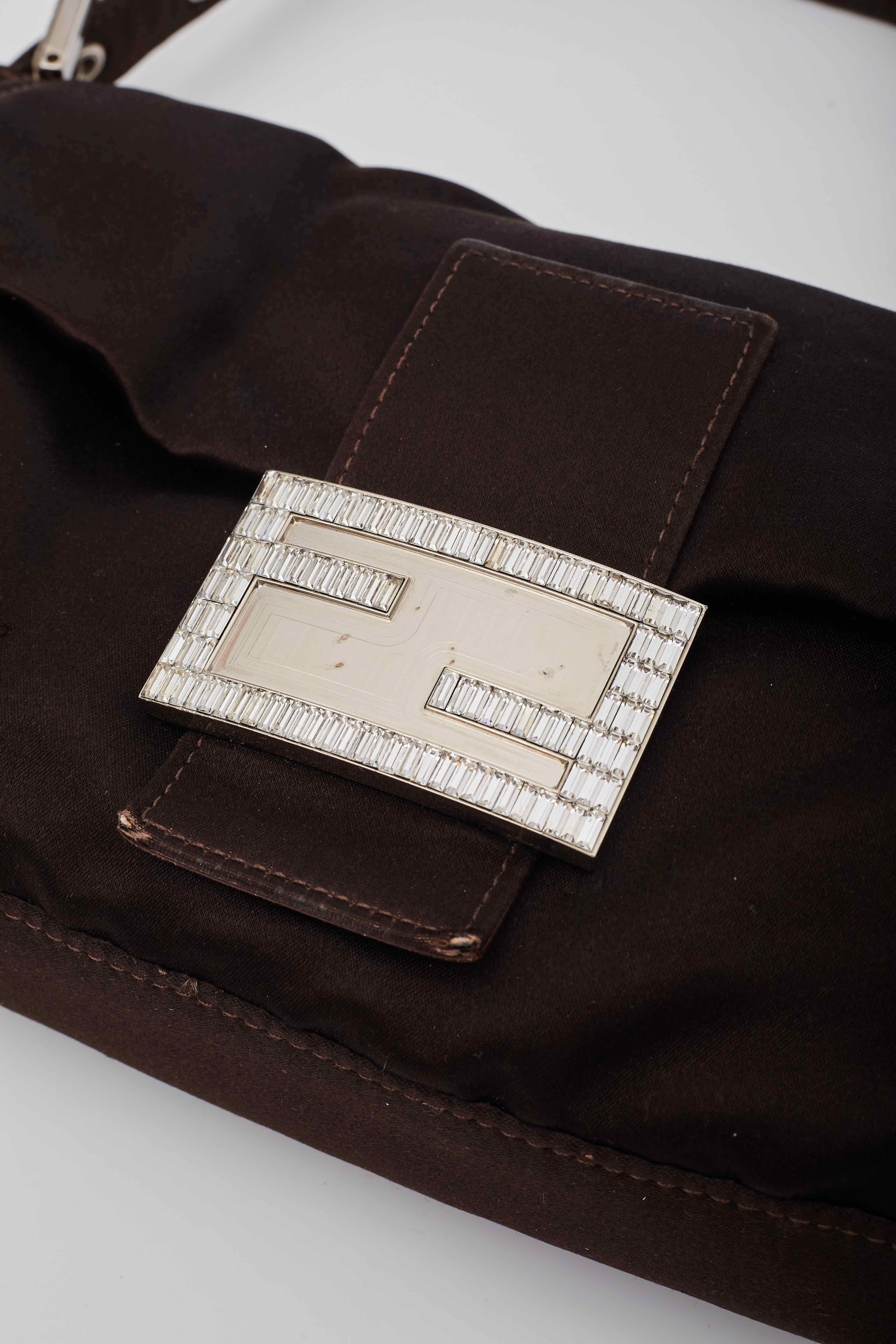 Fendi Satin Crystal Logo Buckle Baguette Bag 1