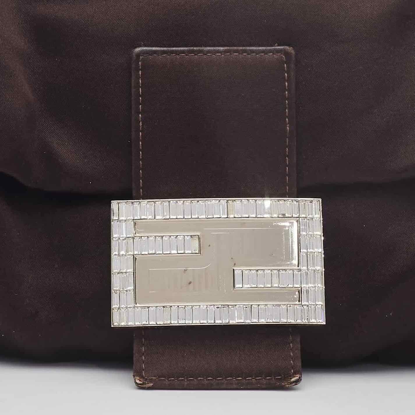Fendi Satin Crystal Logo Buckle Baguette Bag 5