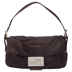 Fendi Satin Crystal Logo Buckle Baguette Bag