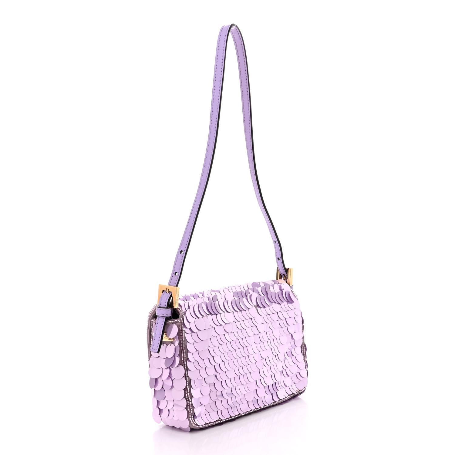 FENDI  Satin Sequin Paillettes Shiny Nappa Mini Baguette 1997 Lilla 5