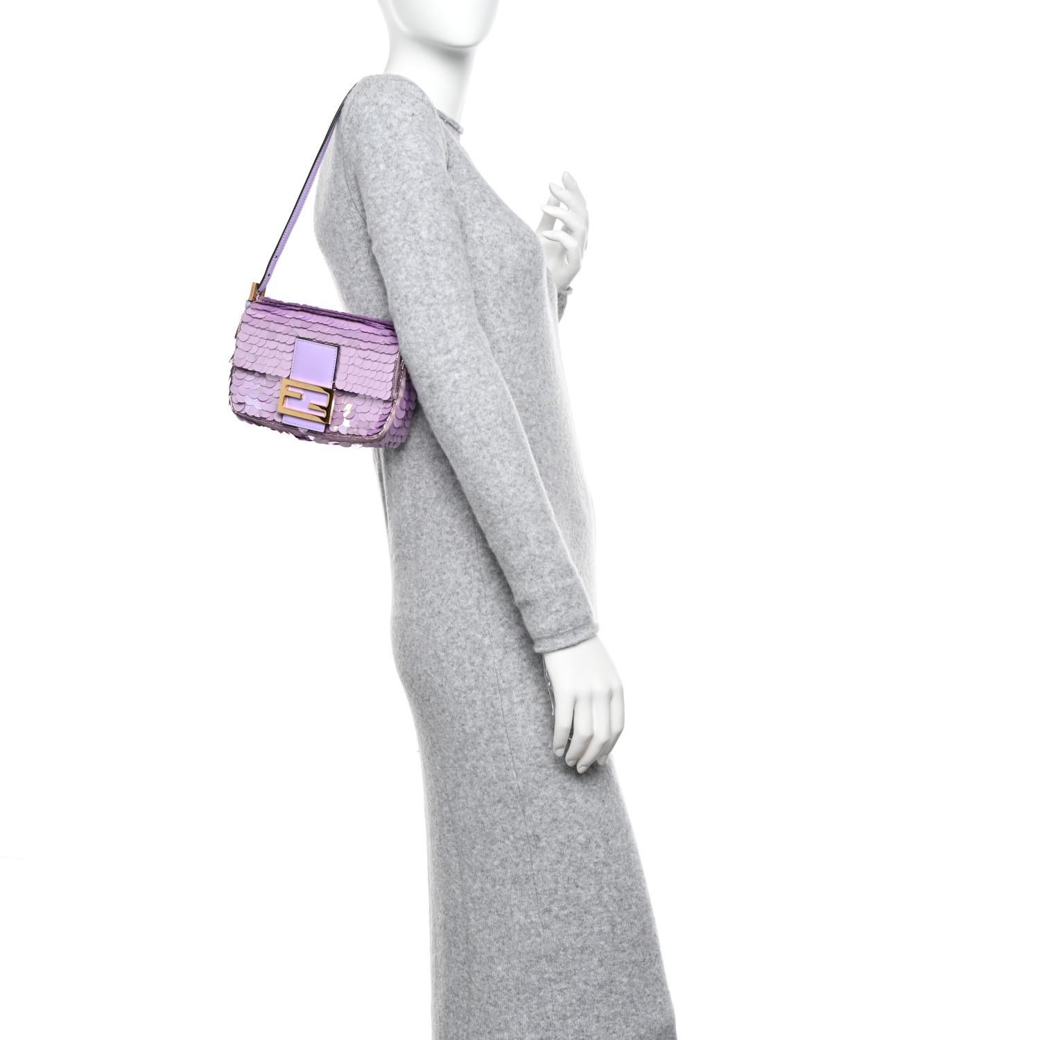 Purple FENDI  Satin Sequin Paillettes Shiny Nappa Mini Baguette 1997 Lilla