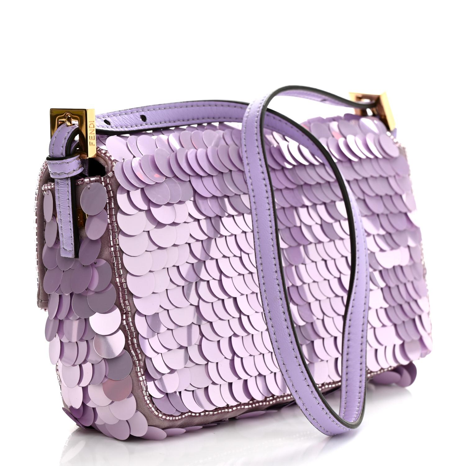 Women's or Men's FENDI  Satin Sequin Paillettes Shiny Nappa Mini Baguette 1997 Lilla