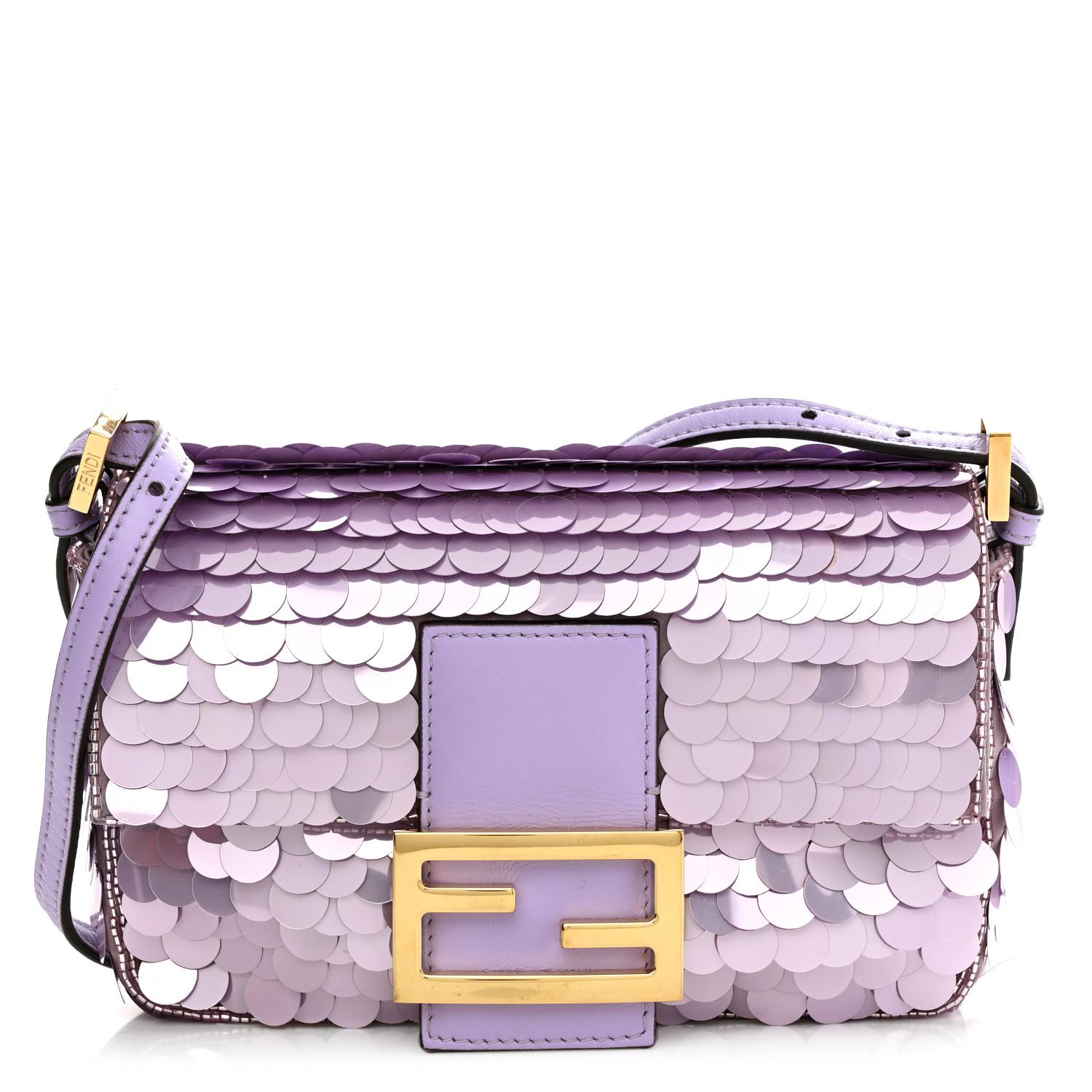 FENDI  Satin Sequin Paillettes Shiny Nappa Mini Baguette 1997 Lilla 1