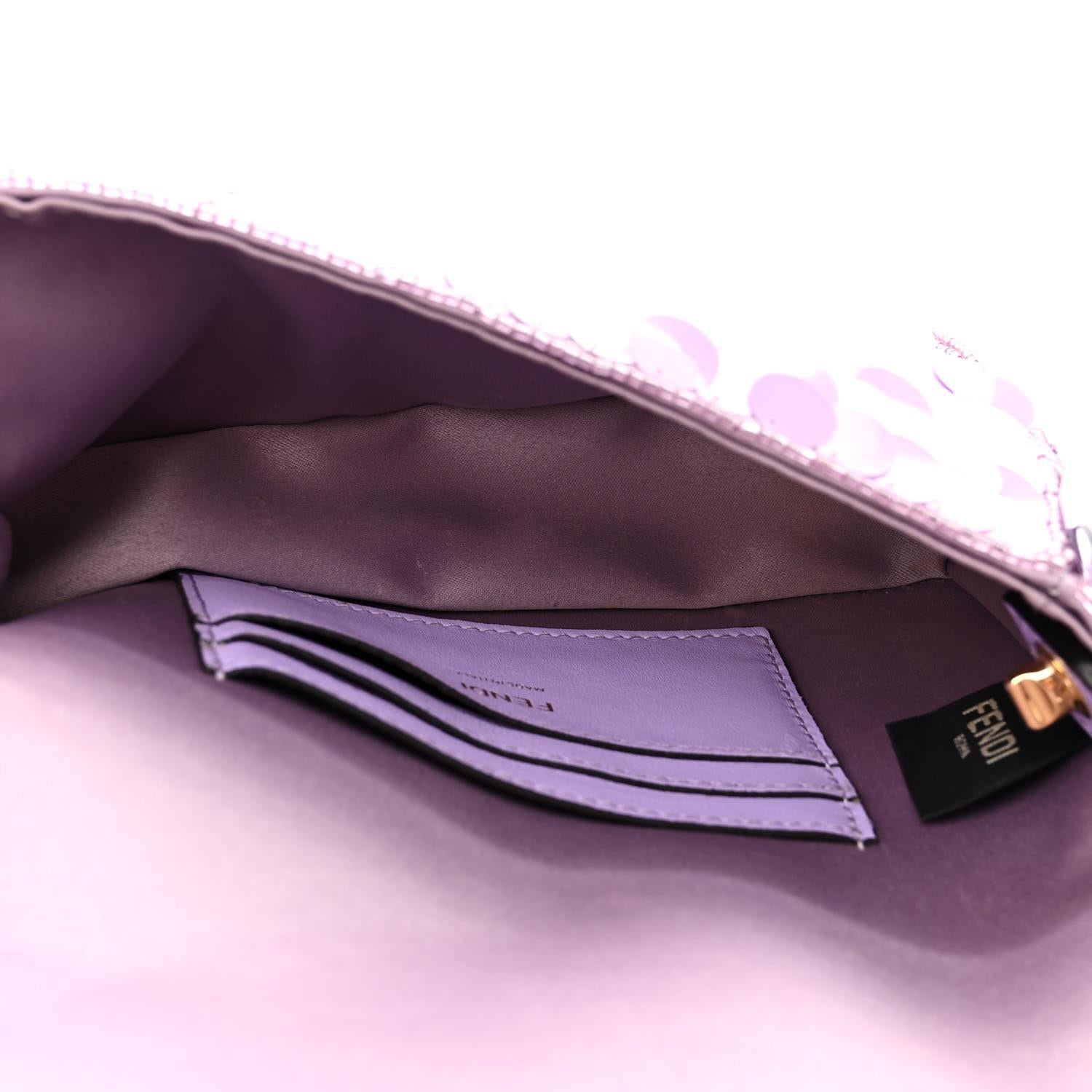 FENDI  Satin Sequin Paillettes Shiny Nappa Mini Baguette 1997 Lilla 3