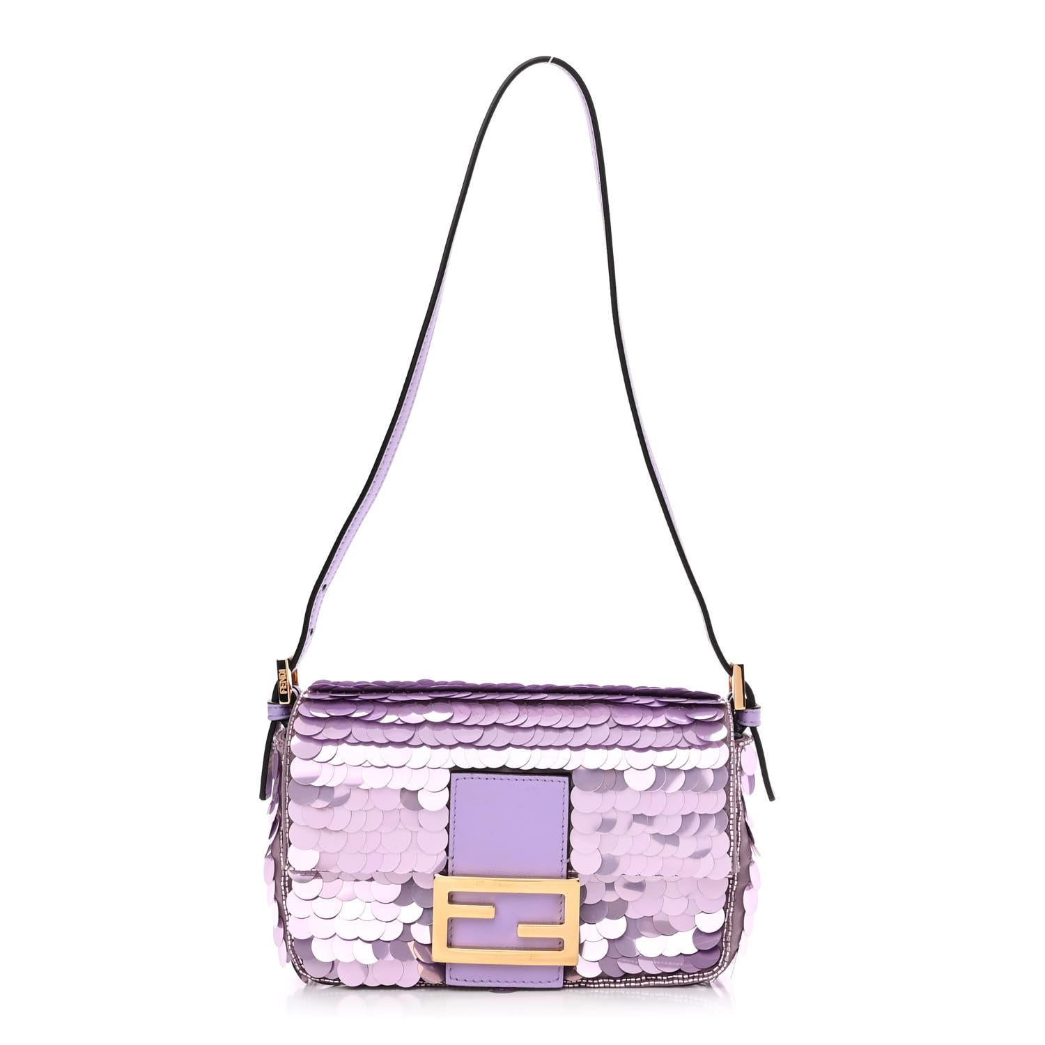 FENDI  Satin Sequin Paillettes Shiny Nappa Mini Baguette 1997 Lilla 4