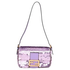 FENDI  Satin Sequin Paillettes Shiny Nappa Mini Baguette 1997 Lilla