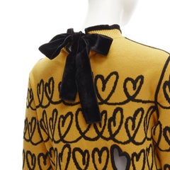 FENDI Scribble Heart cut out yellow black knit cropped pullover sweater S