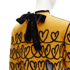 FENDI Scribble Heart cut out yellow black knit cropped pullover sweater S