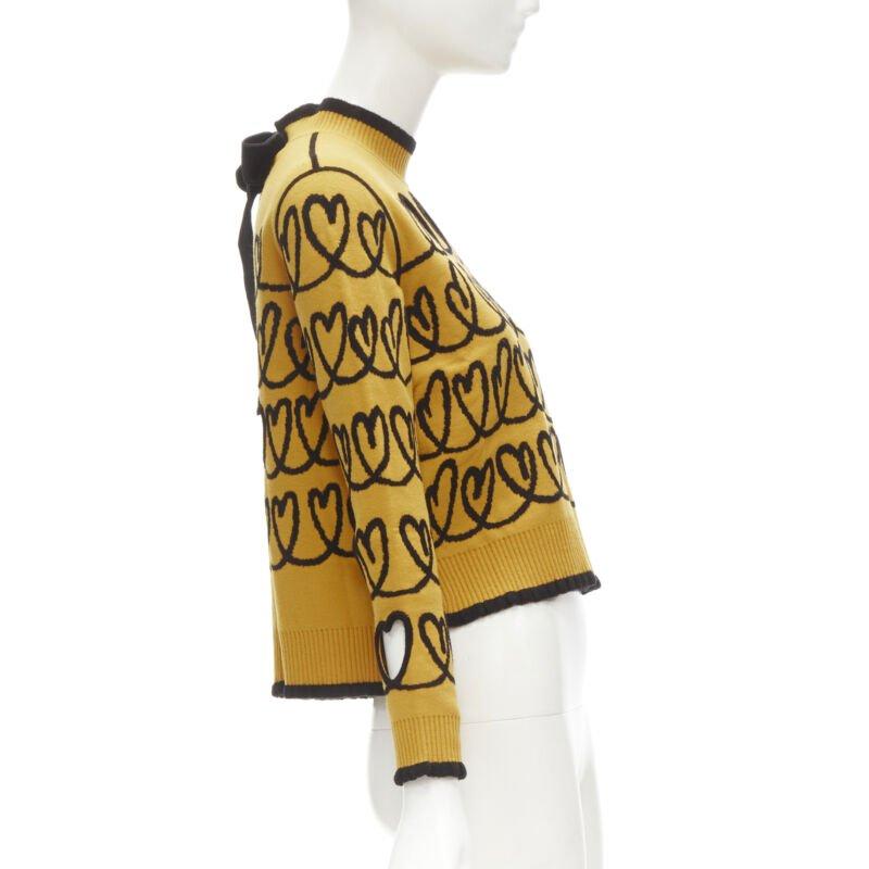 Women's FENDI Scribble Heart cut out yellow black knit cropped pullover sweater S