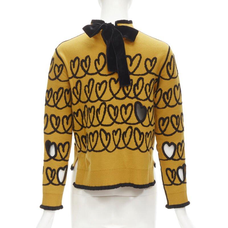 FENDI Scribble Heart cut out yellow black knit cropped pullover sweater S 1