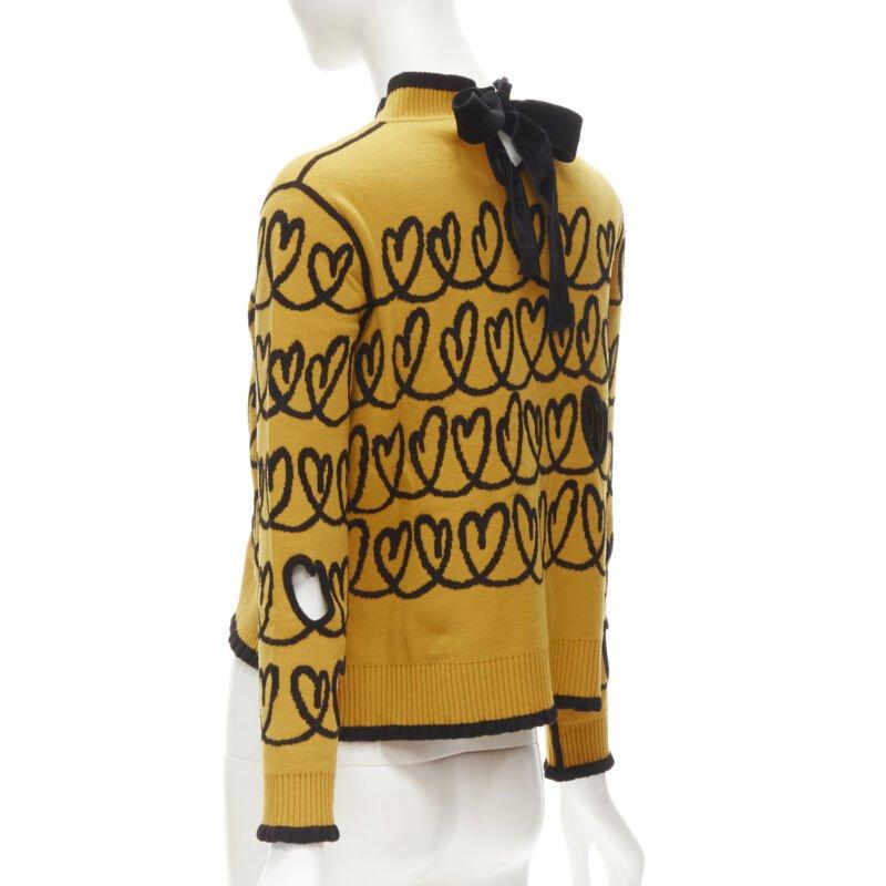 FENDI Scribble Heart cut out yellow black knit cropped pullover sweater S 2
