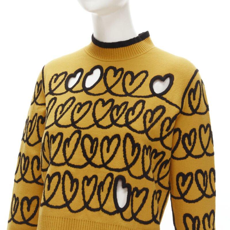 FENDI Scribble Heart cut out yellow black knit cropped pullover sweater S 3