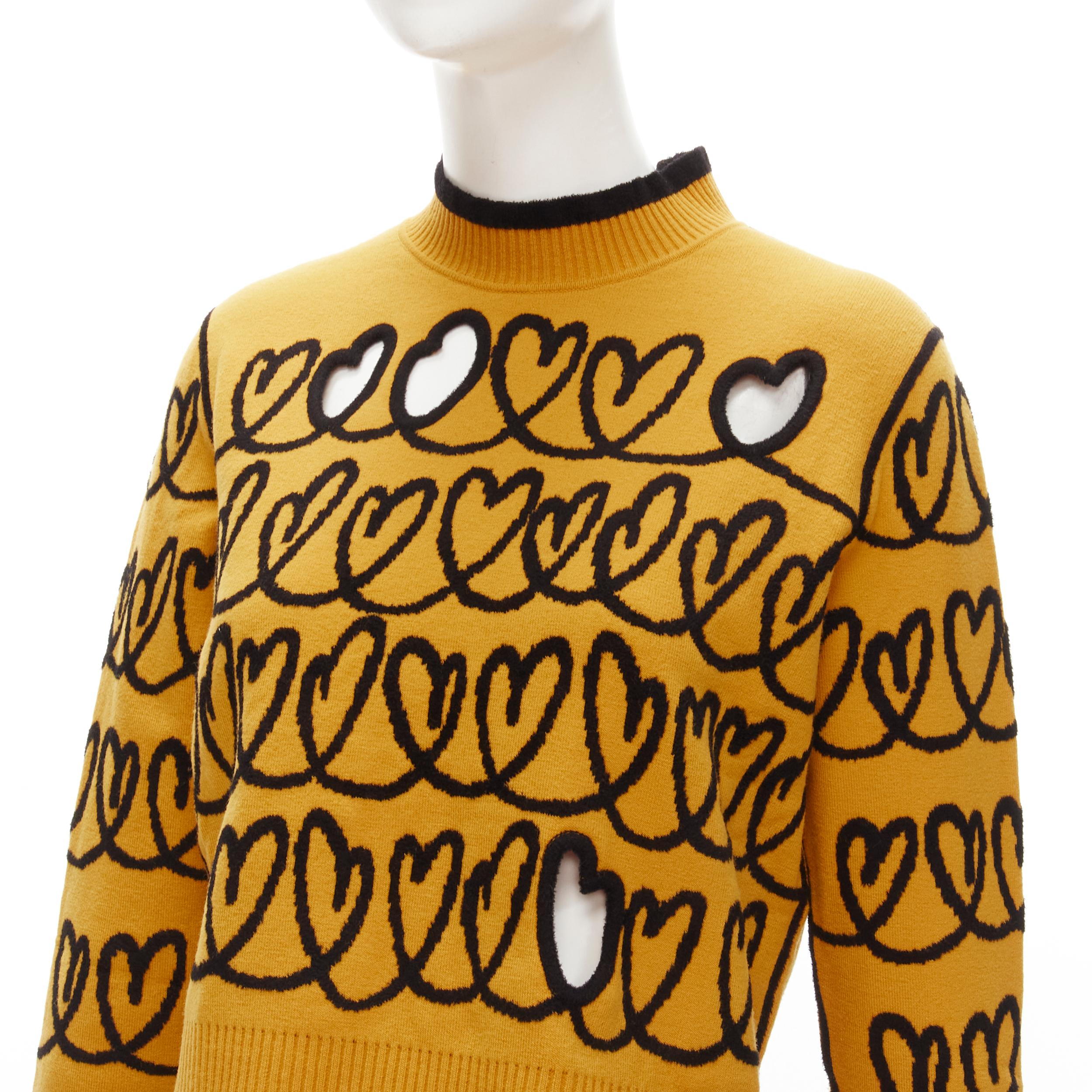 Women's FENDI Scribble Heart cut out yellow black knit cropped pullover sweater S For Sale