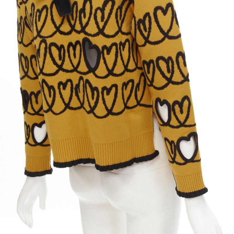 FENDI Scribble Heart cut out yellow black knit cropped pullover sweater S 4