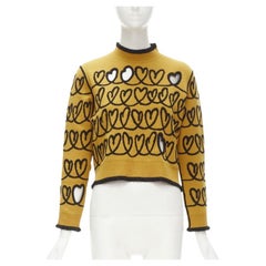 FENDI Scribble Heart cut out yellow black knit cropped pullover sweater S