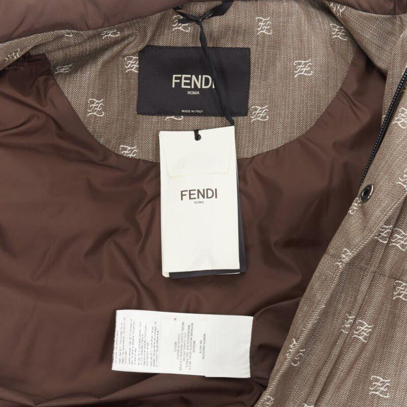 FENDI script FF Zucca monogram jacquard cotton down puffer vest jacket EU46 For Sale 8