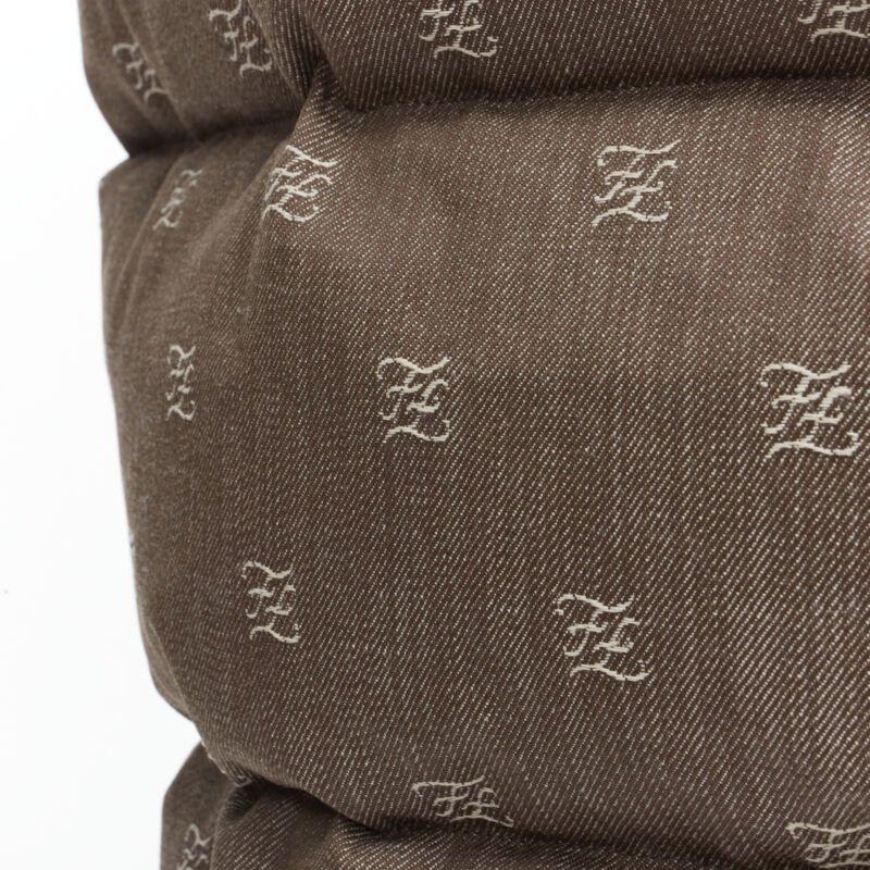 FENDI script FF Zucca monogram jacquard cotton down puffer vest jacket EU46
Reference: TGAS/B01603
Brand: Fendi
Material: Cotton, Down
Color: Brown
Pattern: Solid
Closure: Zip
Extra Details: Goose down padded. Brown nylon at shoulder. Script GG
