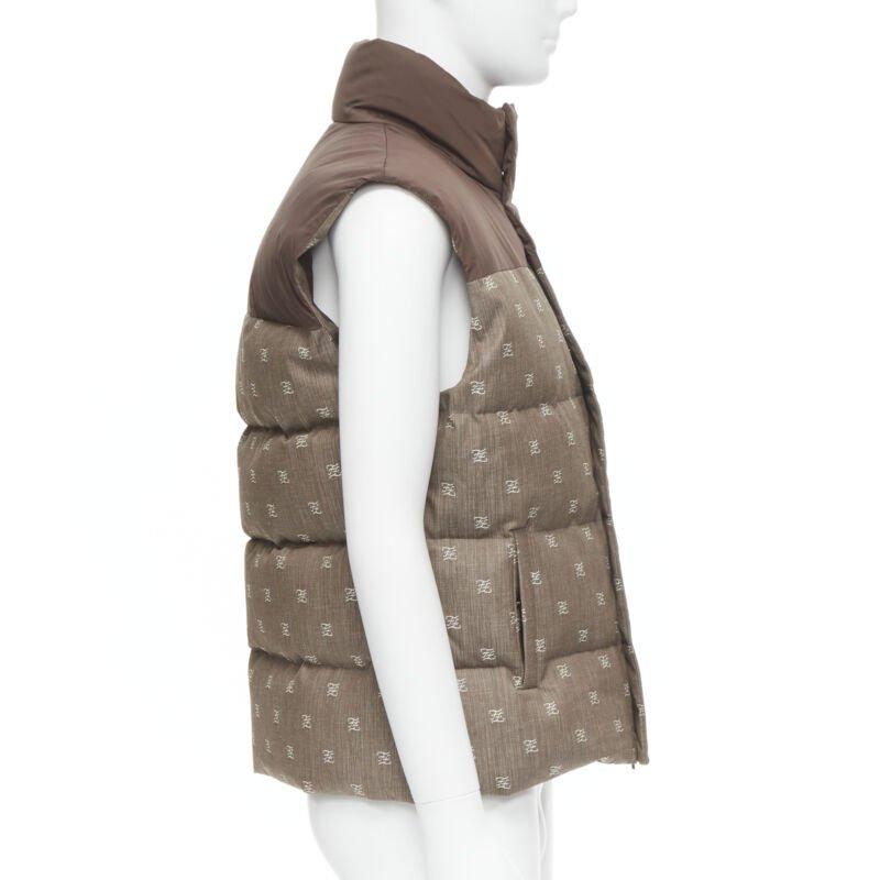 FENDI script FF Zucca monogram jacquard cotton down puffer vest jacket EU46 In Excellent Condition For Sale In Hong Kong, NT