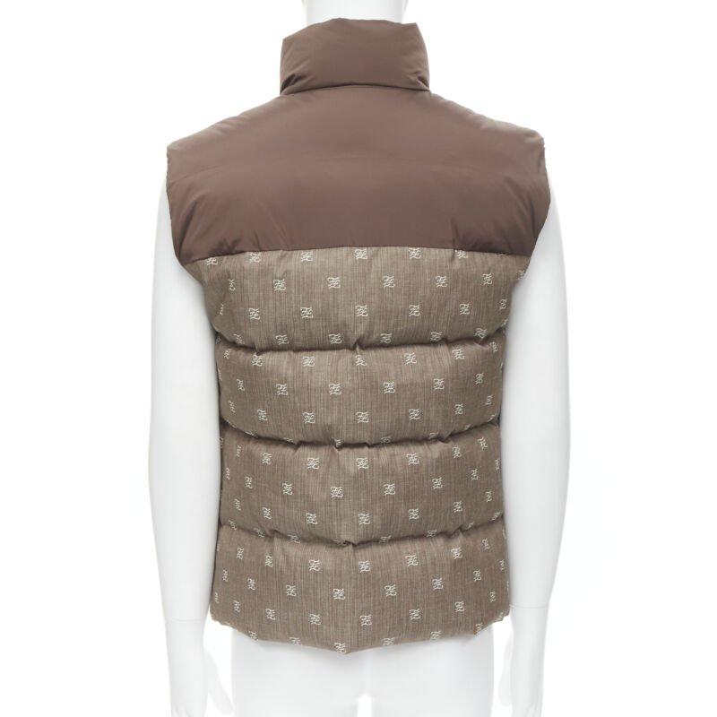 Men's FENDI script FF Zucca monogram jacquard cotton down puffer vest jacket EU46 For Sale