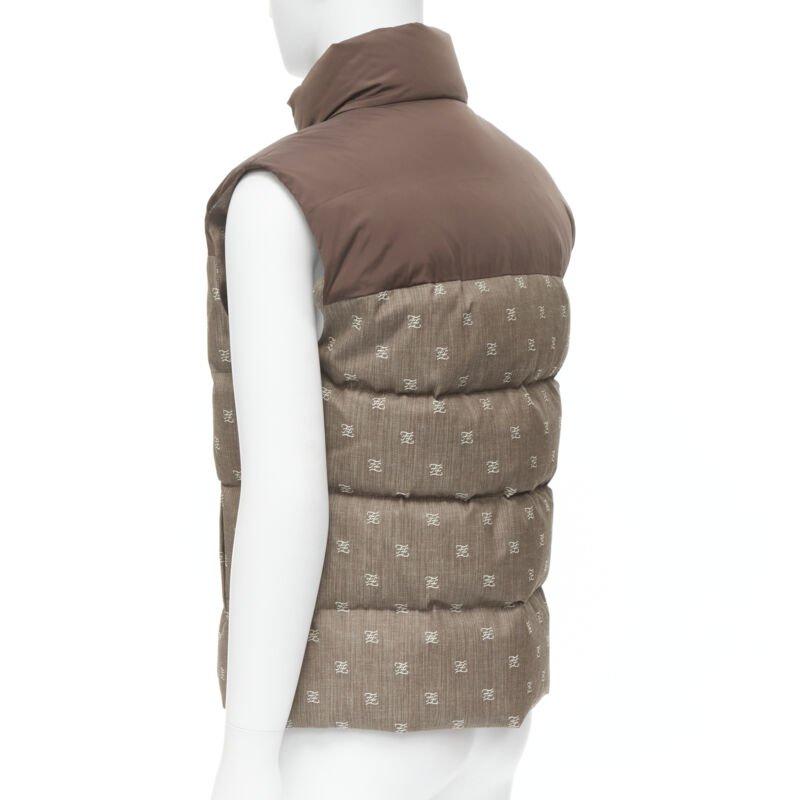 FENDI script FF Zucca monogram jacquard cotton down puffer vest jacket EU46 For Sale 2
