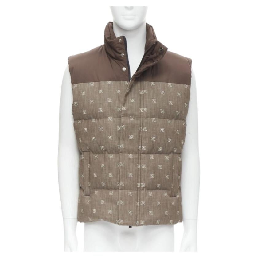 FENDI script FF Zucca monogram jacquard cotton down puffer vest jacket EU46