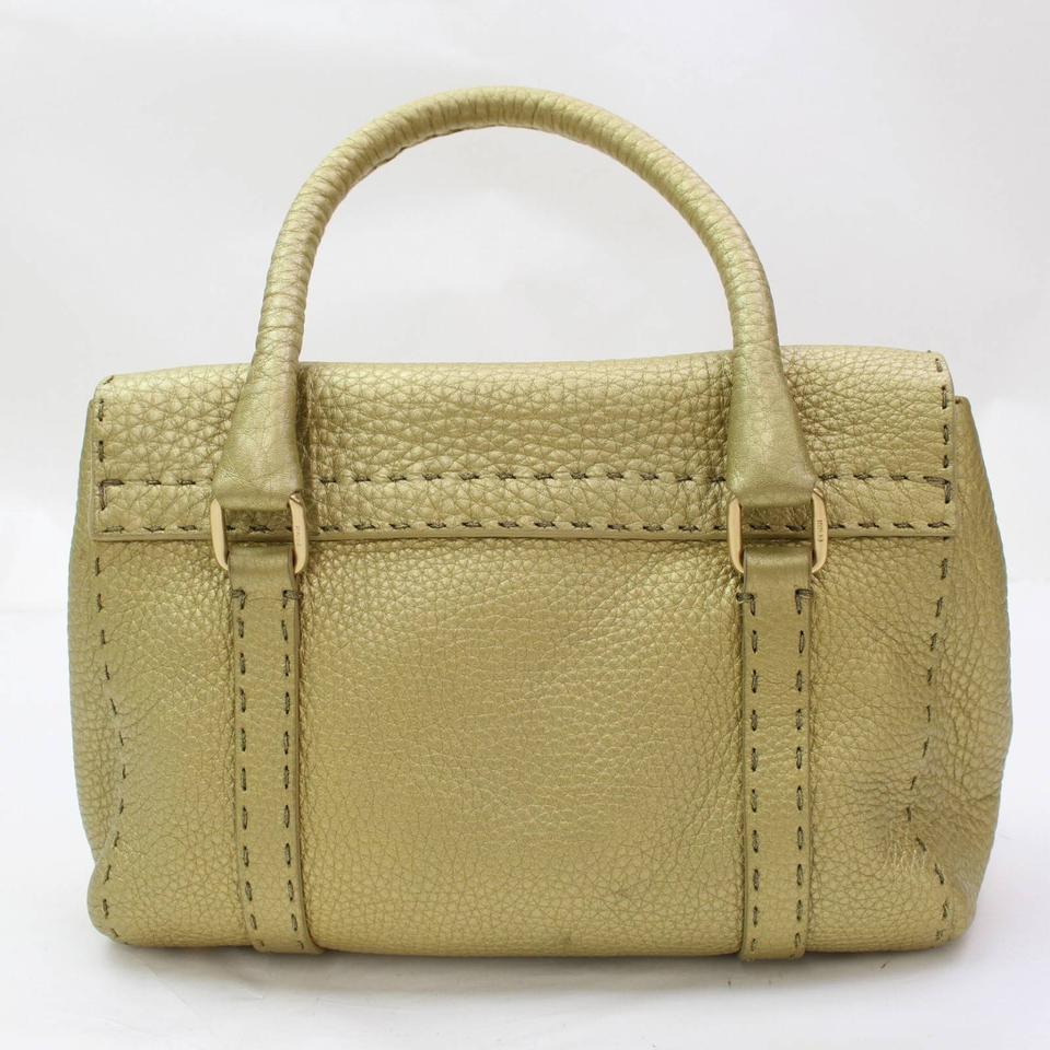 Fendi Selleria 867181 Gold Leather Satchel In Good Condition In Dix hills, NY