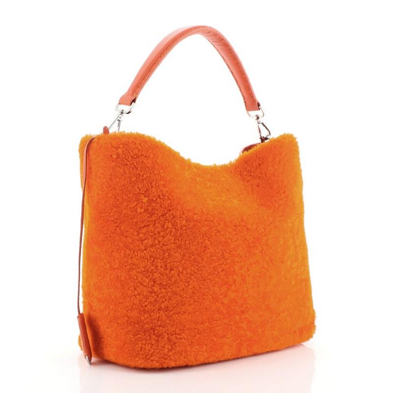 Orange Fendi Selleria Anna Bucket Bag Leather and Shearling Small