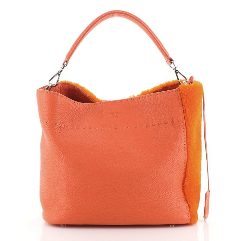 Fendi Selleria Anna Bucket Bag Leather and Shearling Small In Good Condition In NY, NY