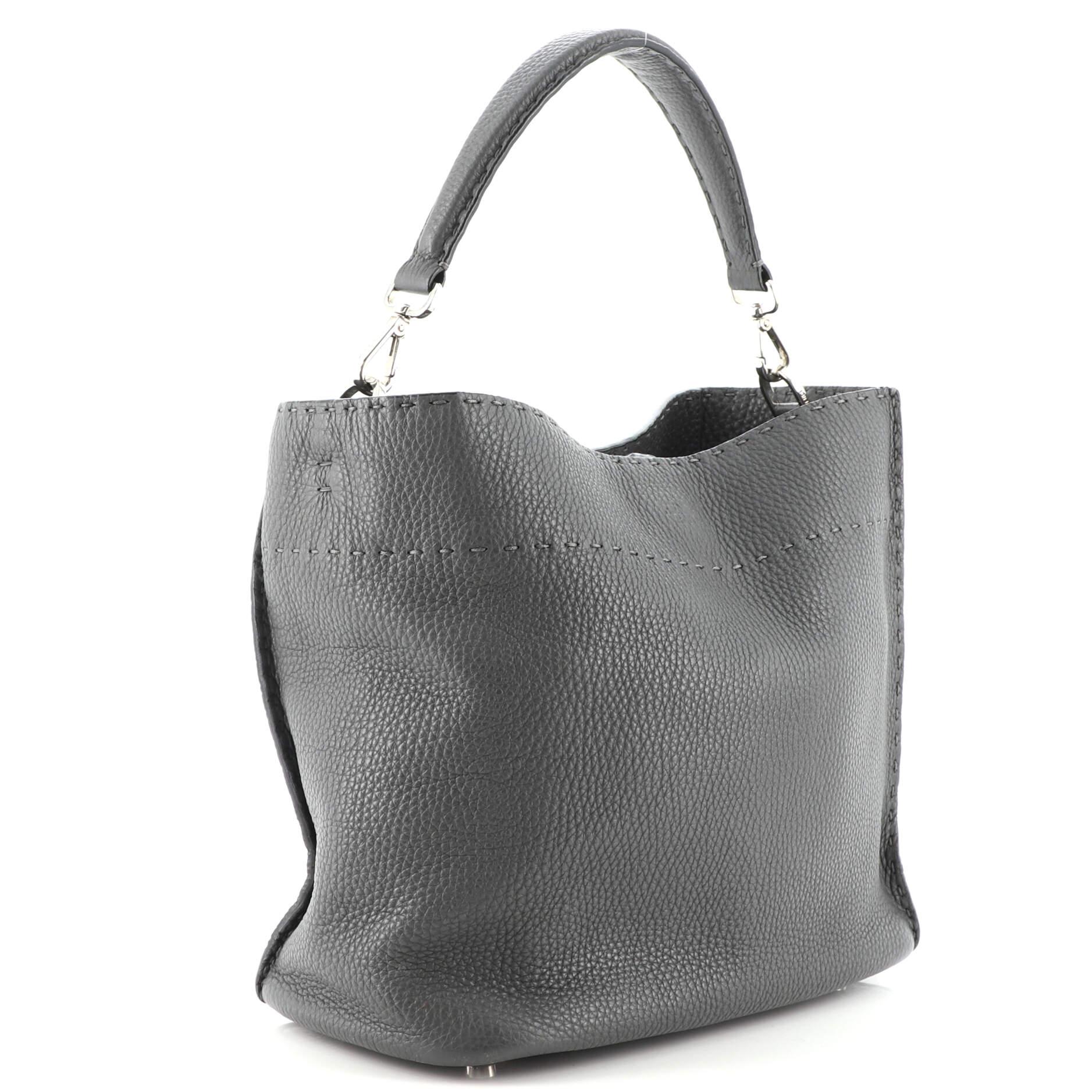 Gray Fendi Selleria Anna Bucket Bag Leather
