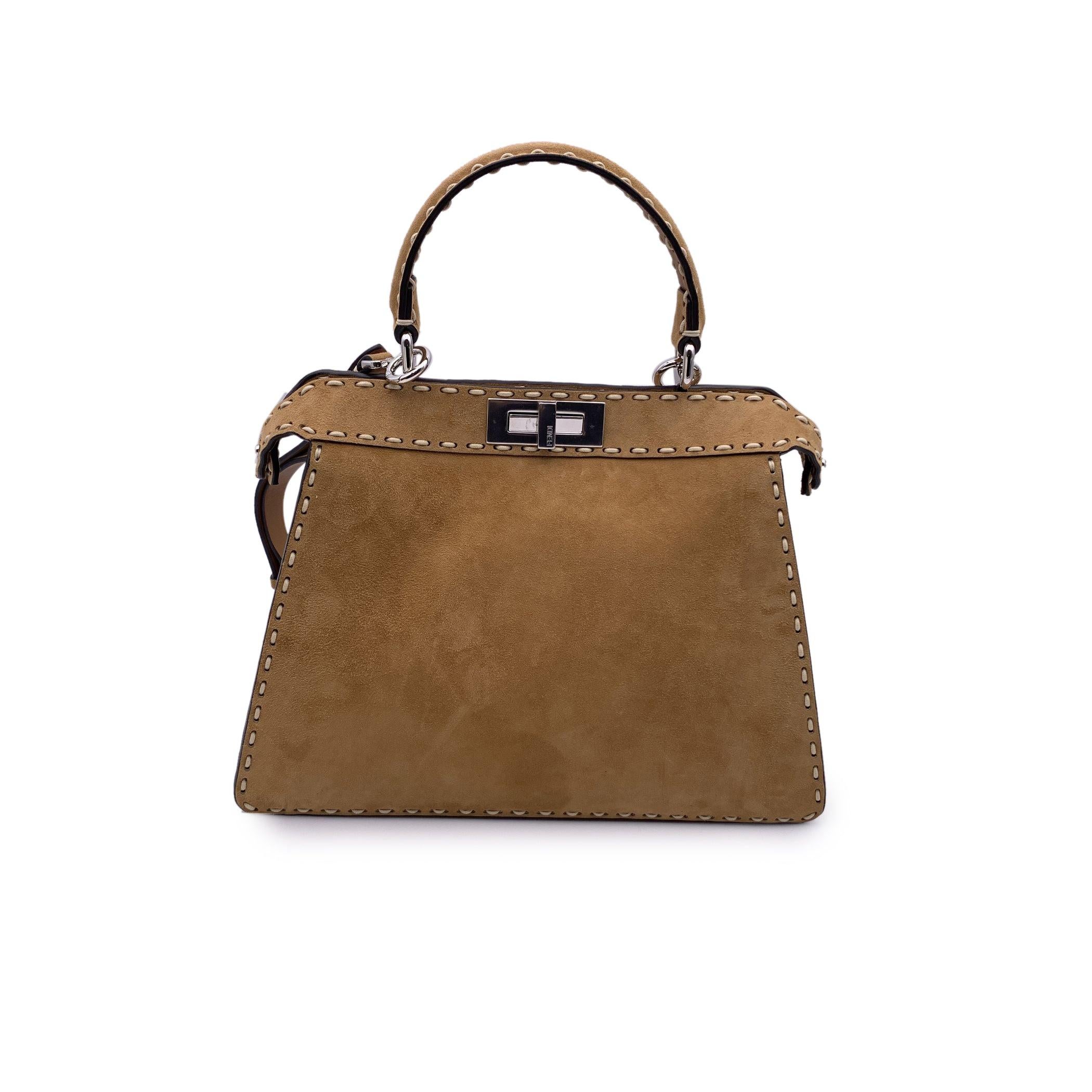 Fendi Selleria Beige Suede Peekaboo ISeeU Medium Top Handle Bag In Excellent Condition In Rome, Rome