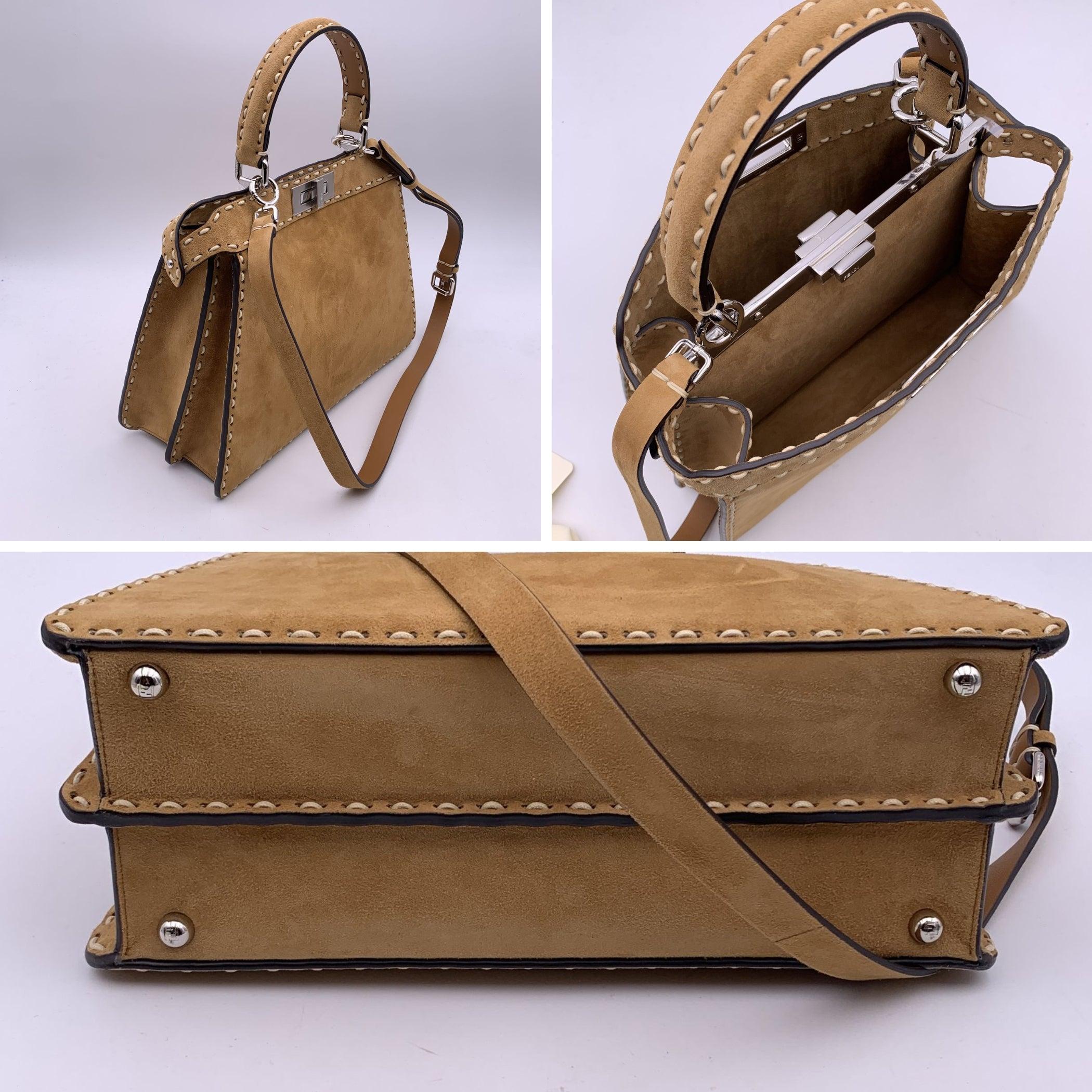 Women's Fendi Selleria Beige Suede Peekaboo ISeeU Medium Top Handle Bag