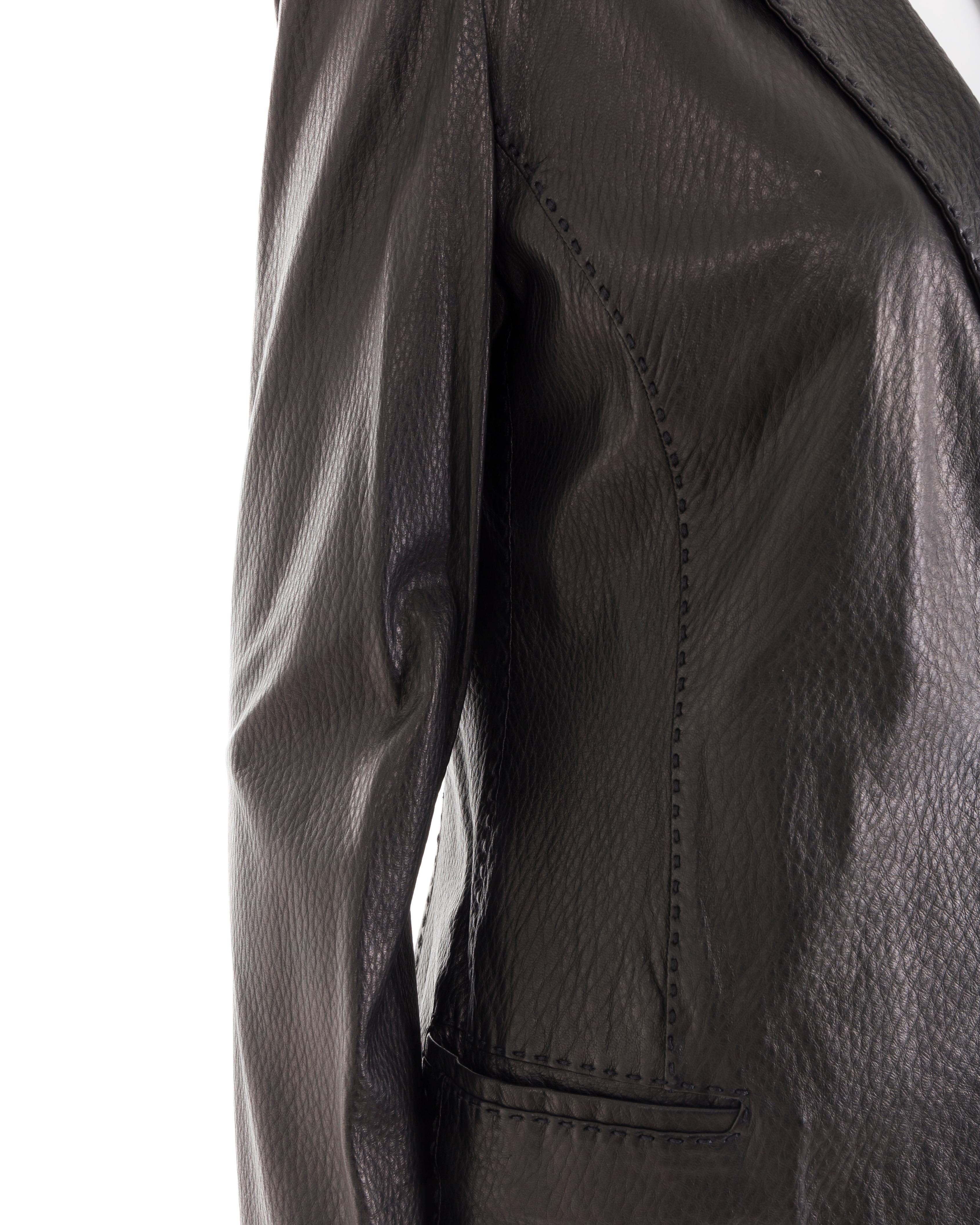 Fendi Selleria black handmade grained leather blazer jacket For Sale 1